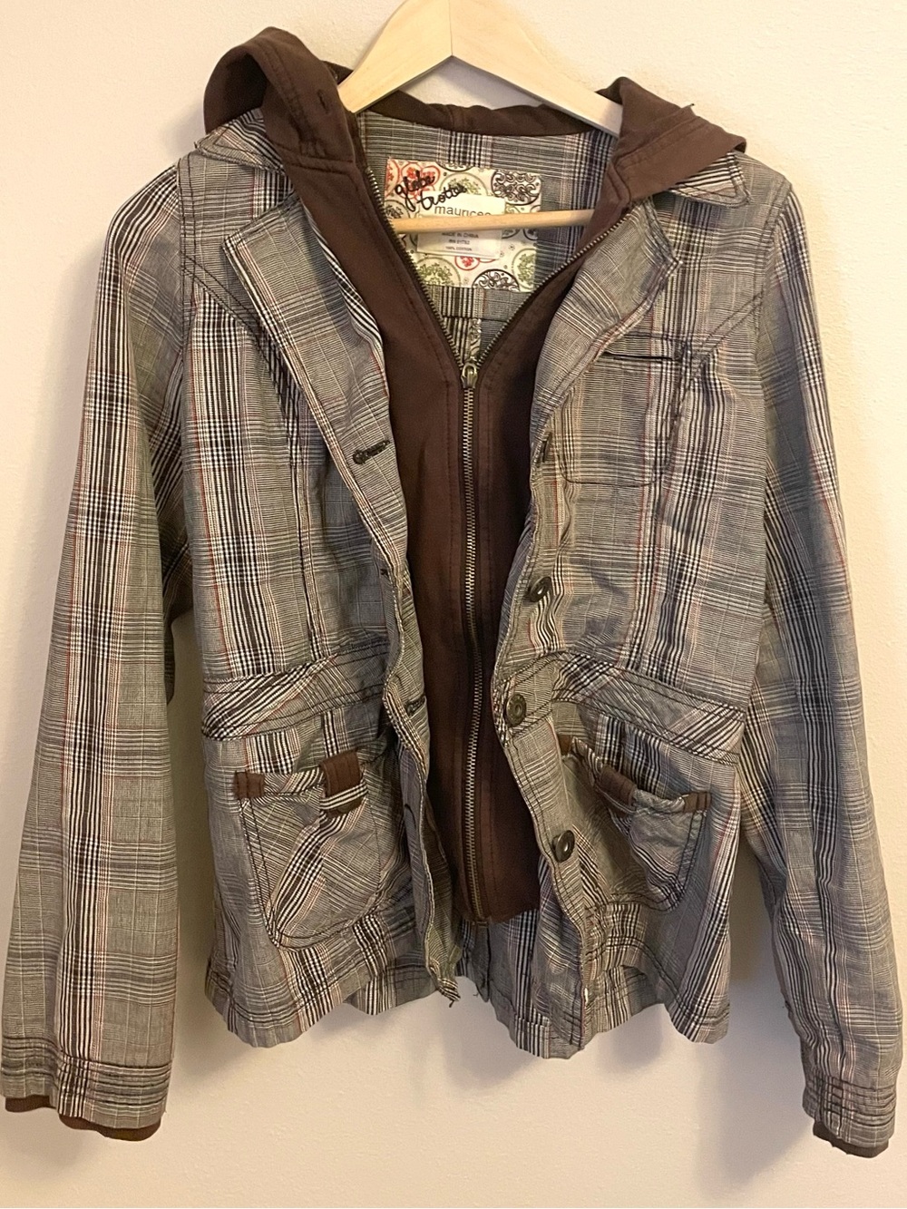 Maurices - Utility Jacket Hoodie Plaid - 100% Cotton Layered Style - Size L